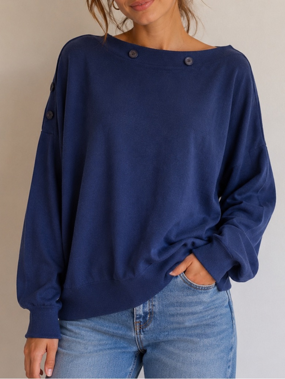 J.Crew navy blue buttoned boatneck long-sleeve sweater XS